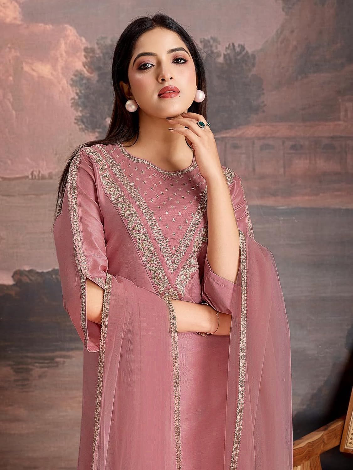 Roman Fabric Suit Set Rose Pink